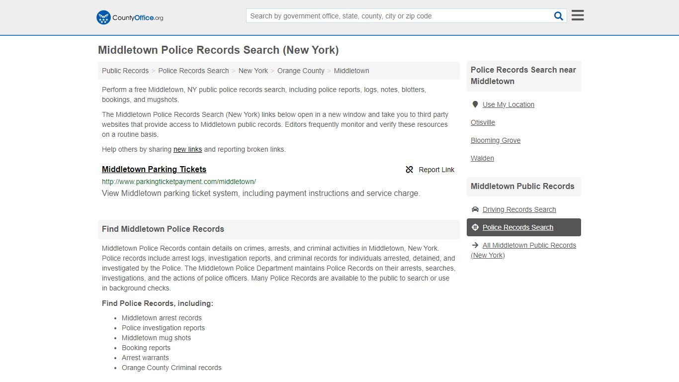 Middletown Police Records Search (New York) - County Office
